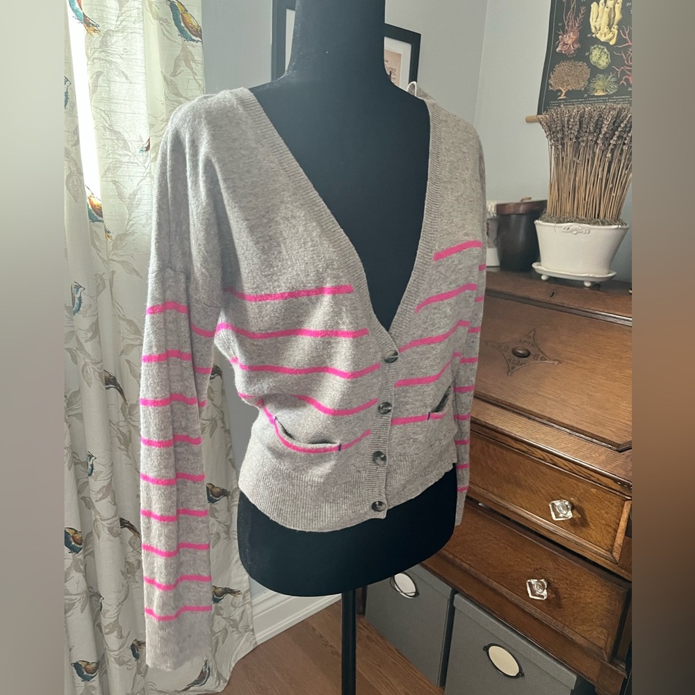 American Eagle Outfitters Gray and Pink Striped Cardigan